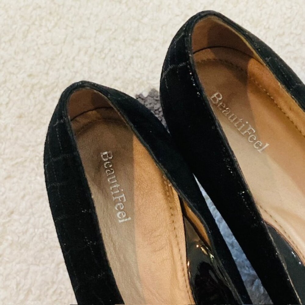 Beautifeel $315 Womens 41 US 10-10.5 Mystique Black Croc Print Kitten Heel Pumps - Picture 8 of 12
